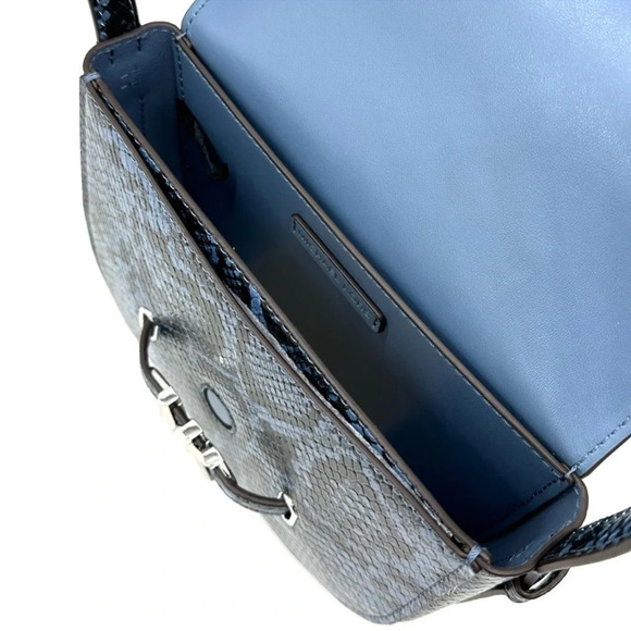 Michael Kors Small Reed Leather Saddle Crossbody Bag Snakeskin Denim - Picture 10 of 11